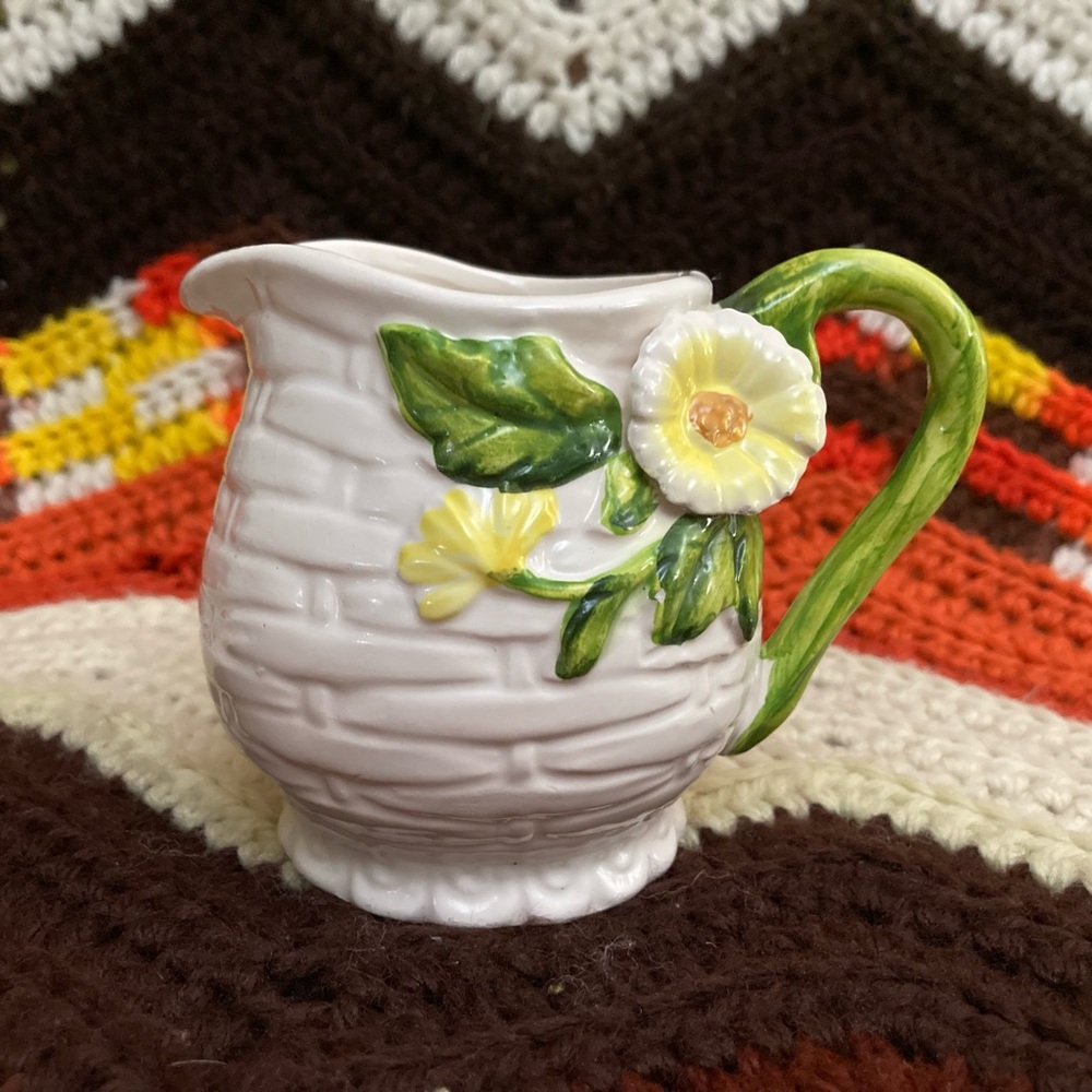 Vintage Lefton Japan Rustic Daisy Ceramic Creamer Pitcher Pot! - Picture 1 of 15